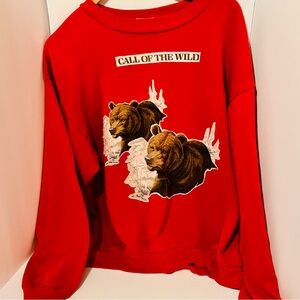 Hanes Vintage Red Sweatshirt with Bear Detail Call of the Wild appliqué